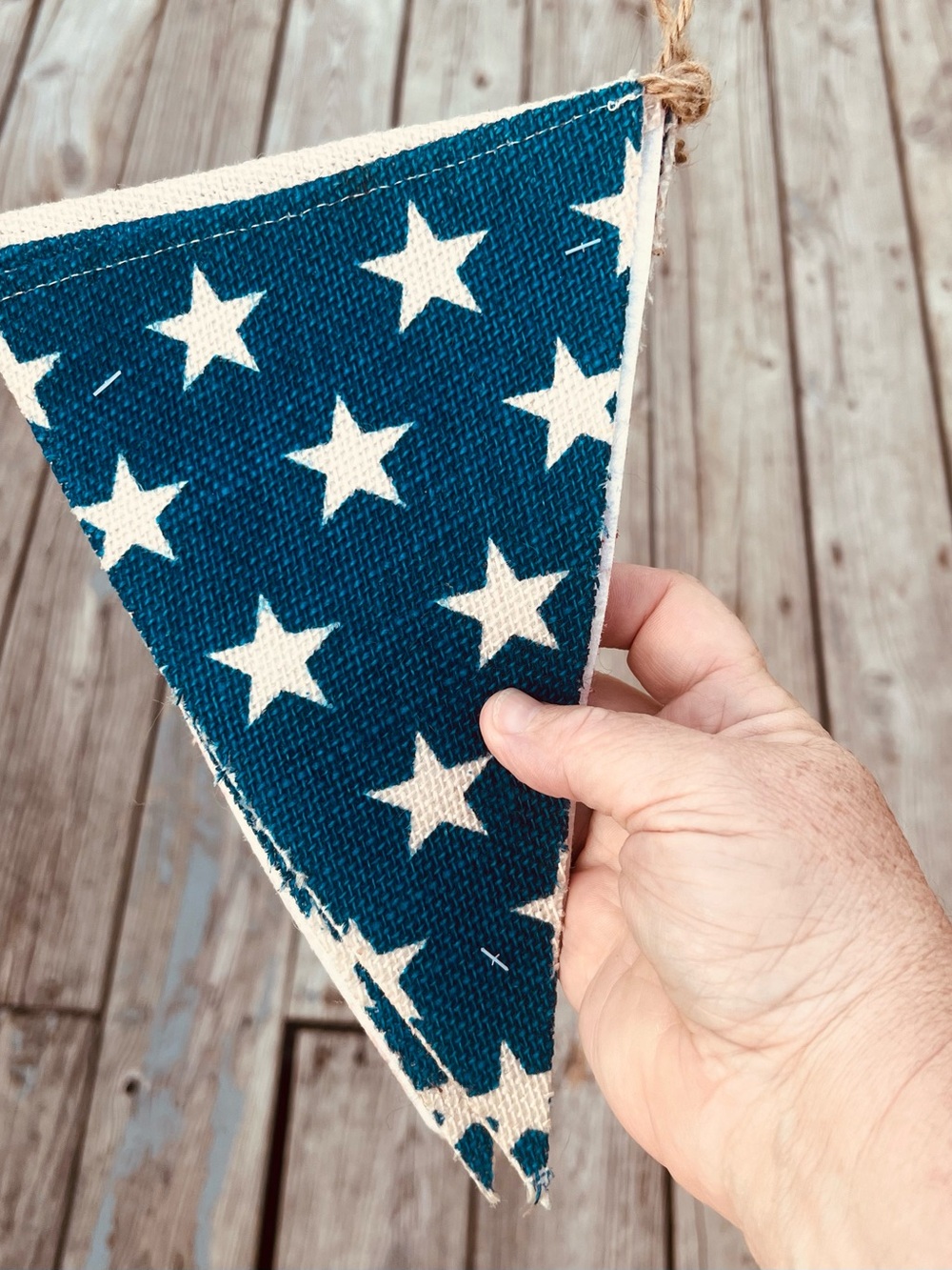 Blue Star Burlap Pennant Banner - Rustic Home Accent